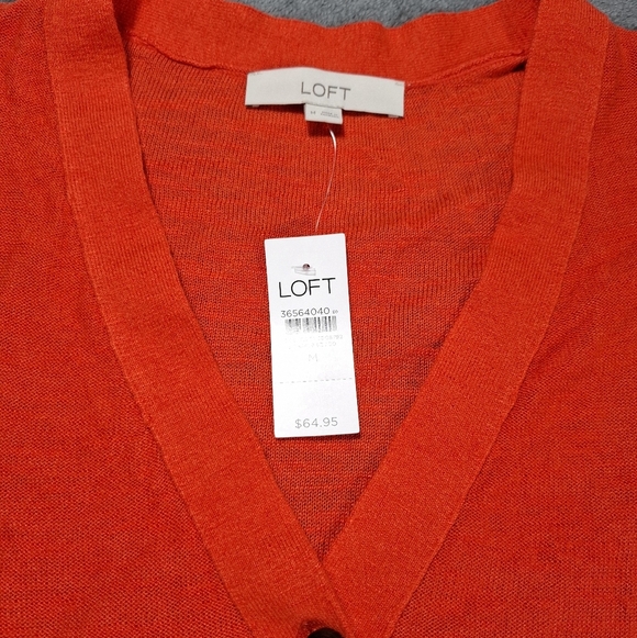 LOFT Women’s Orange Drop Shoulder V-Neck Button Down Cardigan Sweater Size M - Picture 3 of 12